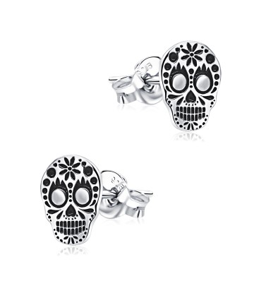 Mexican Sugar Skull Style Silver Ear Stud STS-5215